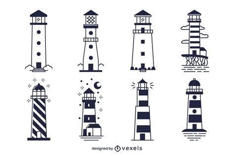 Monochrome Lighthouse Design Pack Vector Download