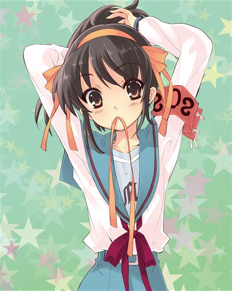 The creation of a ponytail. [The Melancholy of Haruhi Suzumiya] : r/awwnime