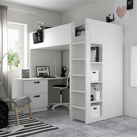 SMÅSTAD Loft bed - white white/with desk with 3 drawers - IKEA