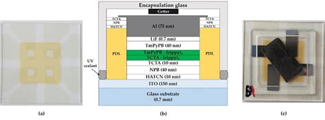 (a) ITO glass substrate image with patterned ITO and pixel-defined ...