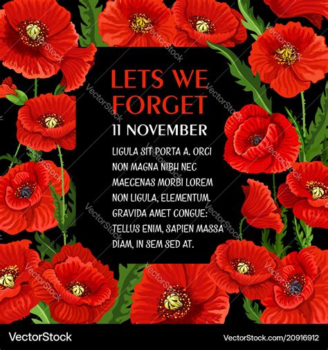 Remembrance day 11 november poppy poster Vector Image