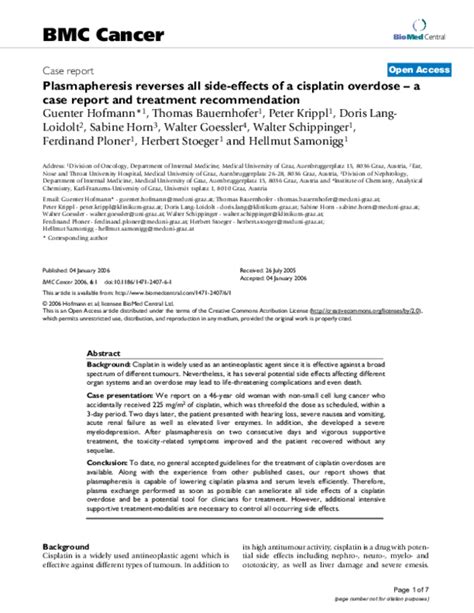 (PDF) Plasmapheresis reverses all side-effects of a cisplatin overdose ...