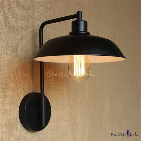 Industrial Wall Sconce with 10.24''W Warehouse Metal Shade in Black ...