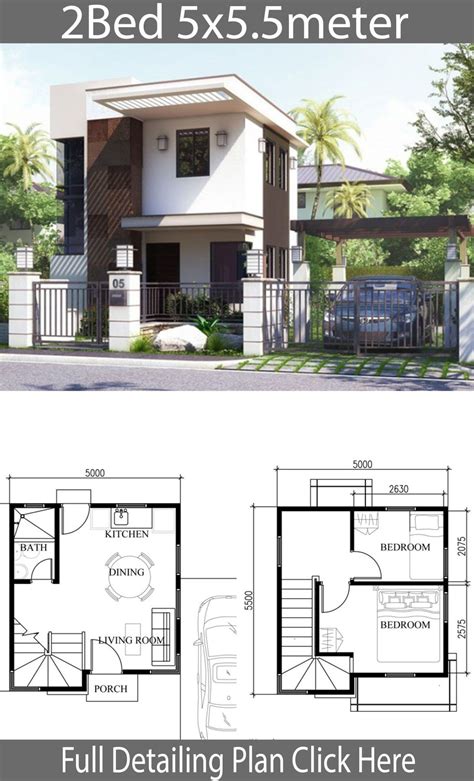 Small Home Design Plan 5x5.5m with 2 Bedrooms - Home Design with ...