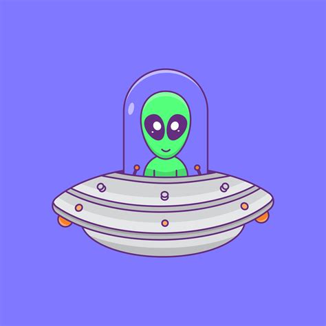 Aliens flying with ufo cute alien flying with spaceship cartoon Flat ...