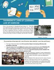 LAW OF EXERCISE-1.pdf - THORNDIKE'S LAWS OF LEARNING: LAW OF EXERCISE ...