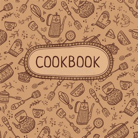 Cookbook Cover With Kitchen Items Stock Vector - Image: 68247195