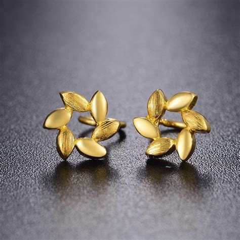 ZZZ 24k Pure Gold Stud Earrings Simple and Generous Fashion and Spring ...