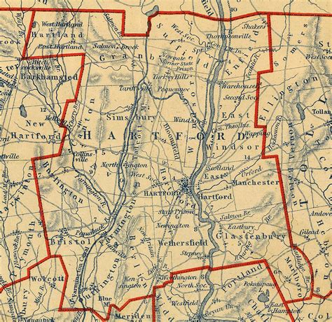 Vintage Map Of Hartford County Ct - 1846 Drawing by CartographyAssociates