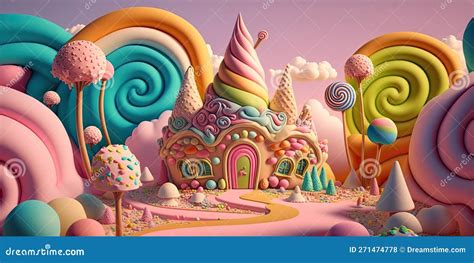 Colorful Candyland In Pastels. Candy Castle With Ice Cream And Lollipop ...