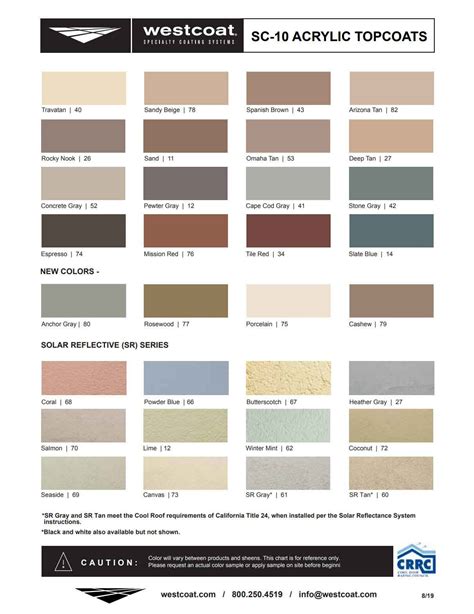 Westcoat Epoxy Color Chart