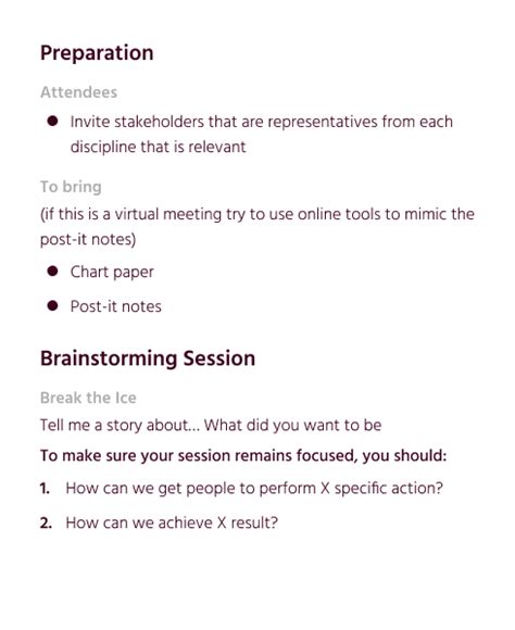 Brainstorming Session Agenda Template Word / Google Doc