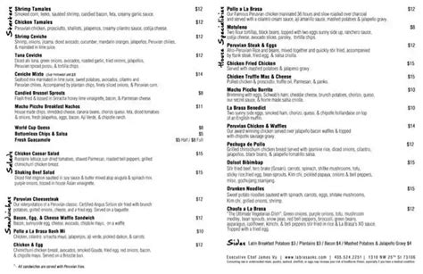 Menu at La Brasa restaurant, Oklahoma City, NW 25th St