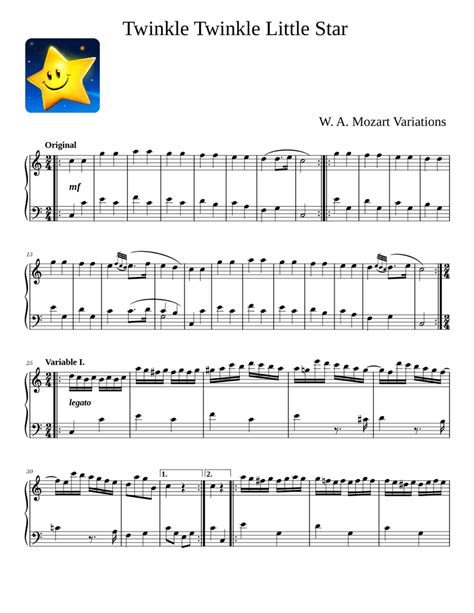 Twinkle Twinkle Little Star | Mozart Variations sheet music for Piano ...