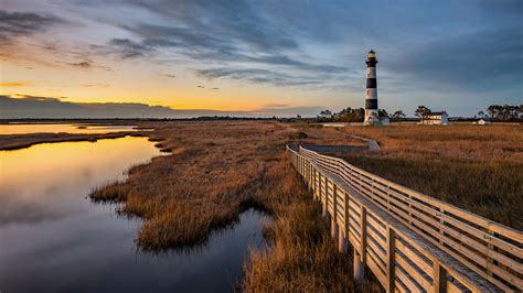 Bodie Island lighthouse along North Carolina Outer Banks just before ...