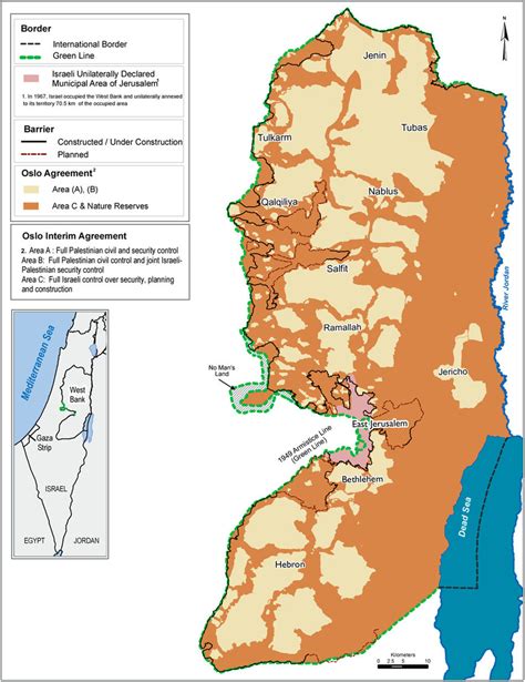 This map shows the West Bank wall in relation to Palestinian and ...