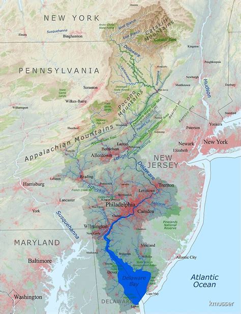 "Delaware River Watershed Map - Labeled" by kmusser | Redbubble