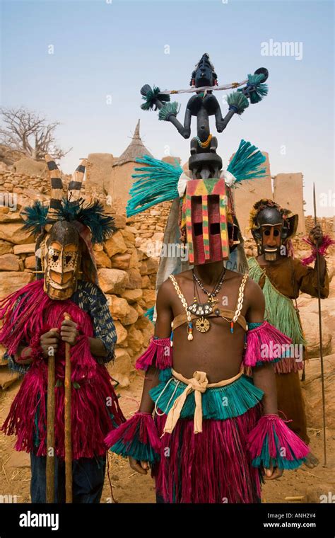 Masked Ceremonial Dogon Dancers, Sangha, Dogon Country, Mali Stock ...