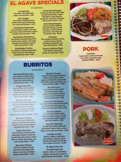 Menu at El Agave restaurant, Pickens