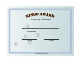 Bingo Award Certificate Template Download Printable PDF | Templateroller