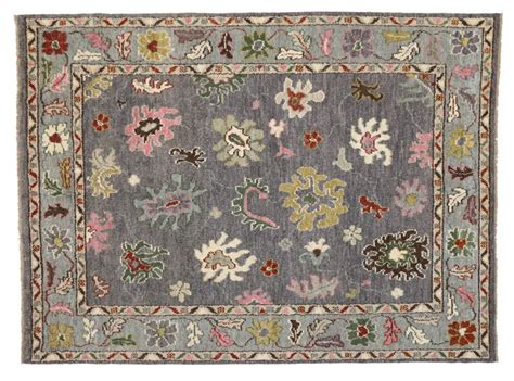 Modern Oushak Style Rug with Bright Colors, Contemporary Grey Oushak ...