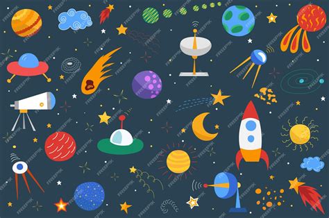 Premium Vector | Space set of flat design elements isolated vector