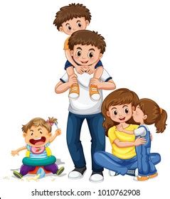 Family Parents Three Kids Illustration Stock Vector (Royalty Free ...