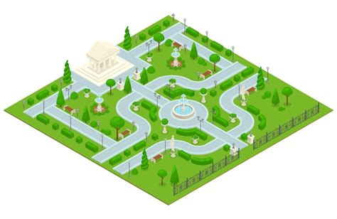 Premium Vector | Colored isometric landscape design park composition ...