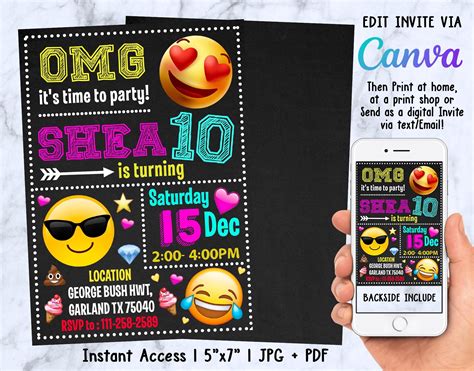 Emoji Invitation Emoji Party Invitation Emoji Party Emoji - Etsy