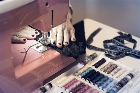 Sewing Machine with Colored Threads. Stock Image - Image of sewing ...