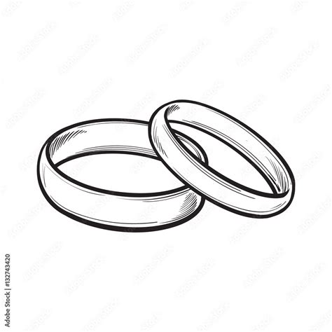 Pair of traditional golden wedding rings, sketch style illustration ...