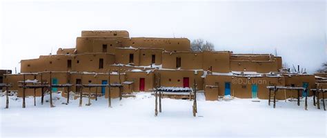 Glass : "Winter at Taos Pueblo Color Photograph Printed on Metal ...