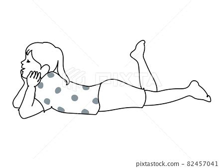 A line drawing of a girl lying down with a... - Stock Illustration ...