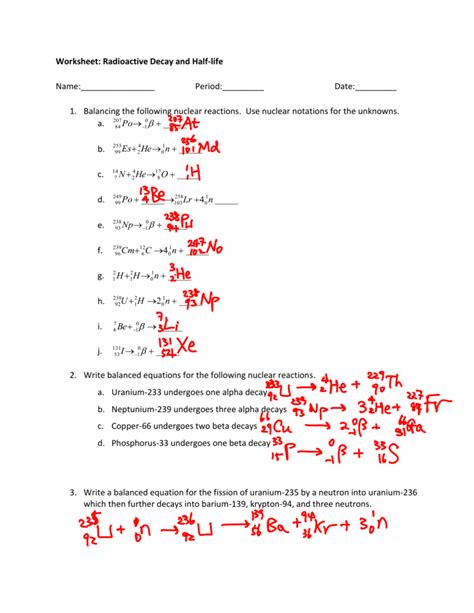 Nuclear Decay Worksheet Answers Key