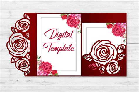 Rose wedding invitation template, Svg files for cricut