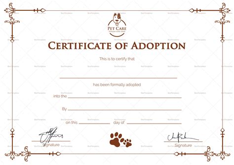 Blank Pet Adoption Certificate Free Printable