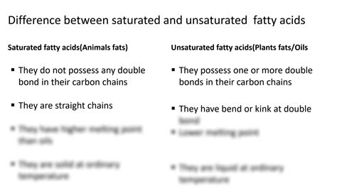 SOLUTION: Difference between saturated and unsaturated fatty acids ...