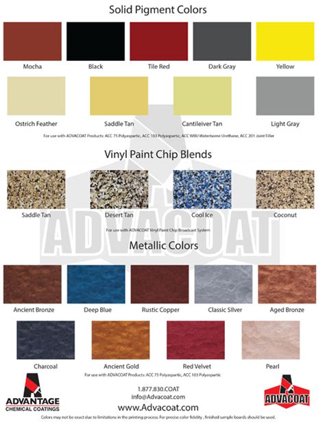 Concrete Floor Coating & Polyaspartic Floor Coating Color Charts| Advacoat®