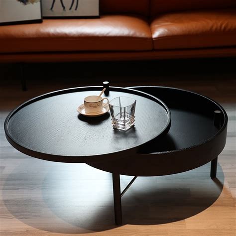 Luxury Modern Chic Round Wood Storage Coffee Table Black / Natural ...