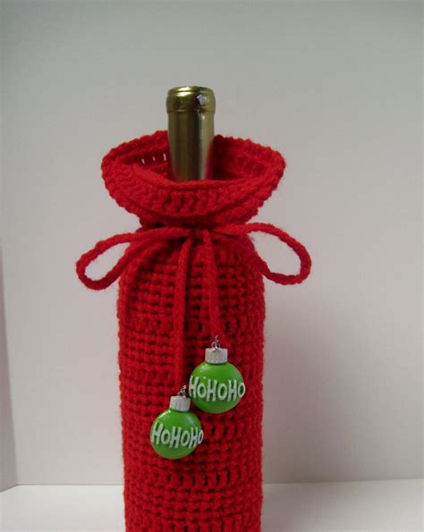 Red Crochet Christmas Wine Bottle Covers Sacks by CrochetCluster