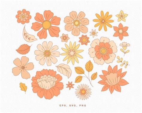 Retro Flowers Clip Art SVG PNG EPS Vector Illustration - Etsy