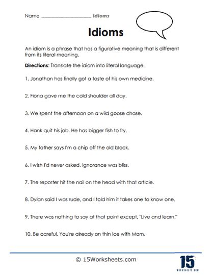 Idioms Worksheets For Kids