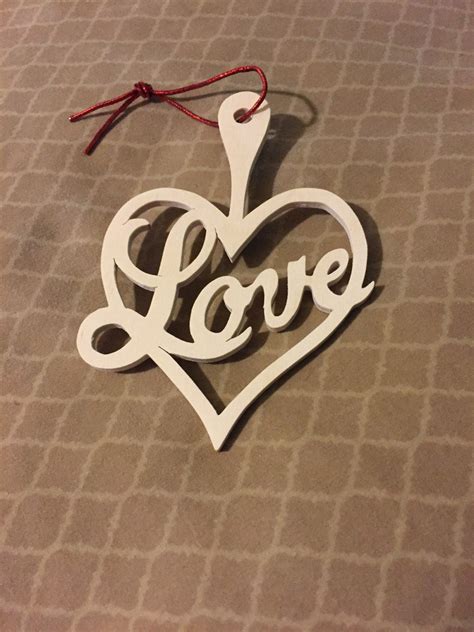 Scrollsawn heart shape wood Valentine \ Christmas ornament with love ...