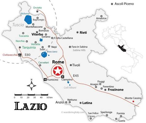 Rom-Karte der region - Rom Regionen anzeigen (Lazio - Italien)