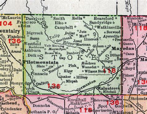 Stokes County, North Carolina, 1911, Map, Rand McNally, Walnut Cove ...