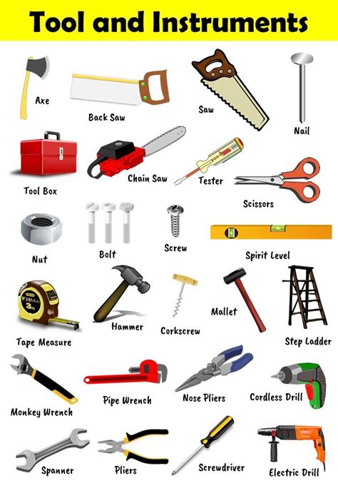 Tool and Instruments Chart | Vocabulary tools, Tools, Engineering tools