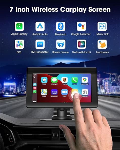 7" Wireless Car Display with Apple CarPlay/Android Auto Compatibility ...