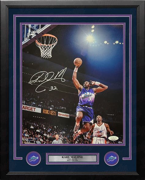 Karl Malone in Action Utah Jazz Autographed 16" x 20" Framed Basketball ...