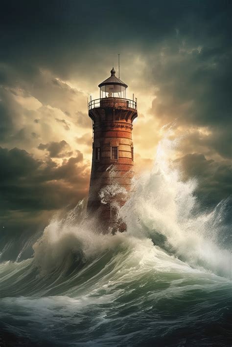 Wall Art Print | Lighthouse in the middle of a storm surge | UKposters