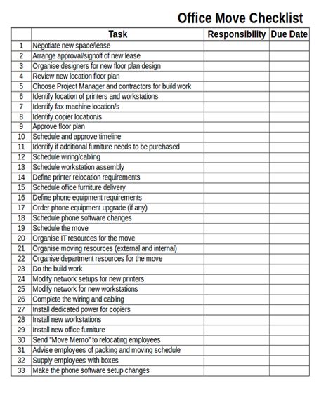 Office Move Checklist Template